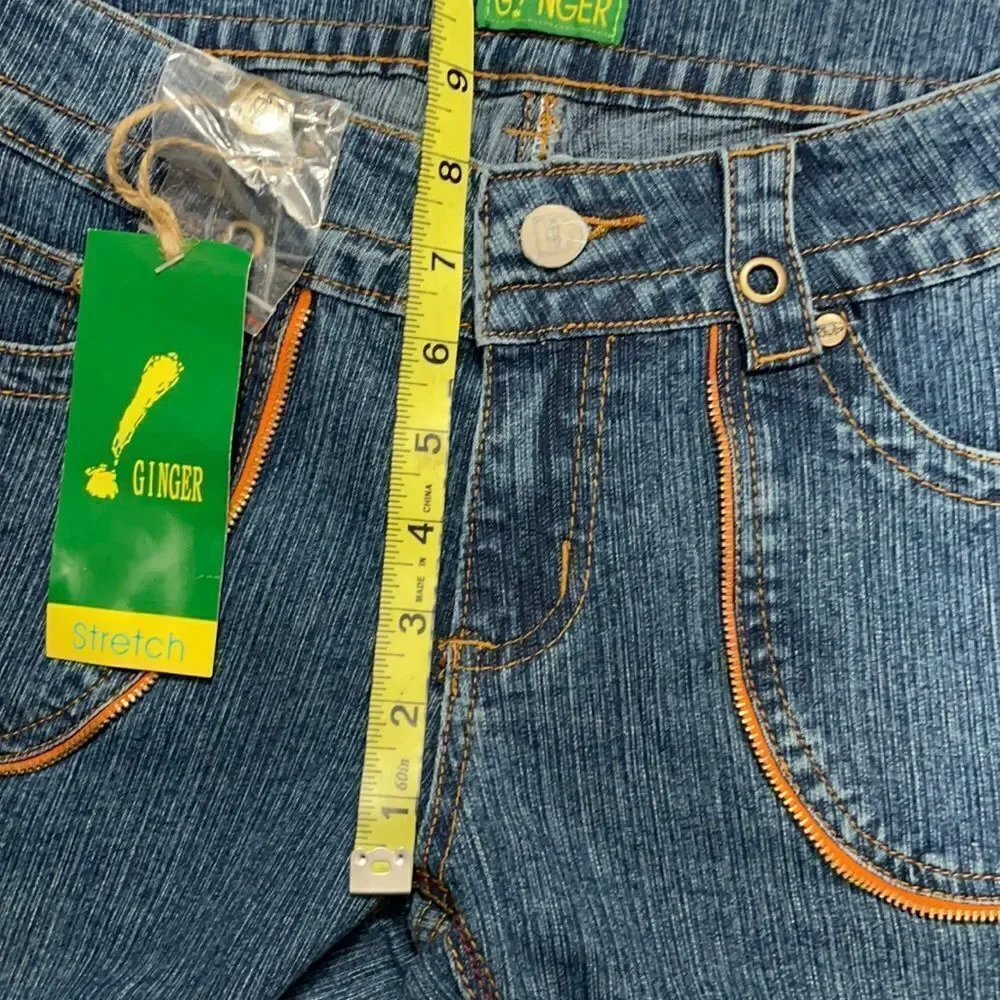 NWT Y2K G!nger Jeans Blue with Orange And Red Embroidered Stitching Size 10